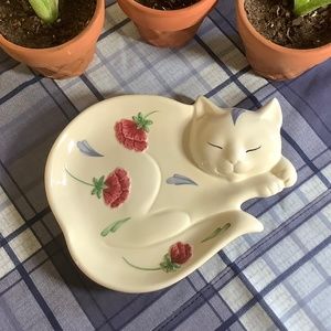 VTG Lenox Cat Spoon Rest Poppies on Blue 1998